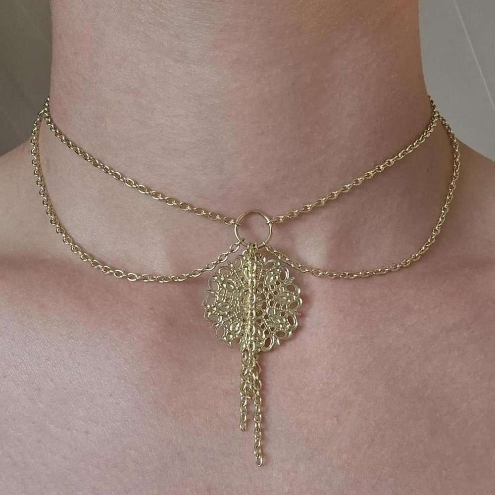 Handmade Gold Chain Flower Choker Necklace